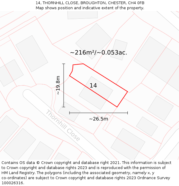 14, THORNHILL CLOSE, BROUGHTON, CHESTER, CH4 0FB: Plot and title map