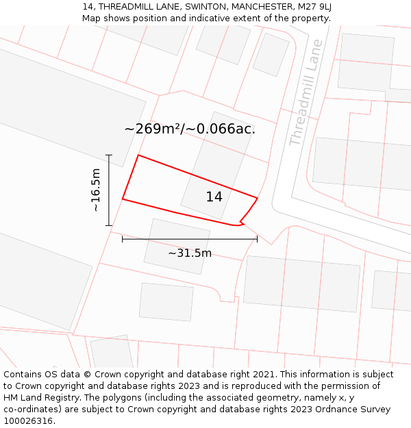 14, THREADMILL LANE, SWINTON, MANCHESTER, M27 9LJ: Plot and title map