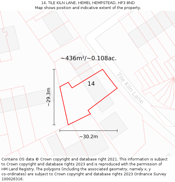 14, TILE KILN LANE, HEMEL HEMPSTEAD, HP3 8ND: Plot and title map