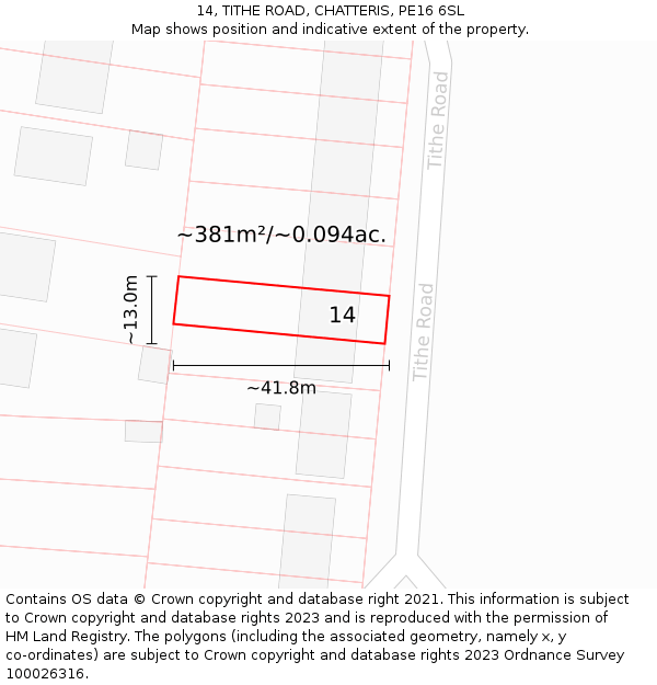 14, TITHE ROAD, CHATTERIS, PE16 6SL: Plot and title map