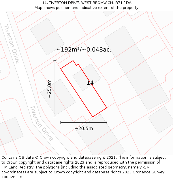 14, TIVERTON DRIVE, WEST BROMWICH, B71 1DA: Plot and title map