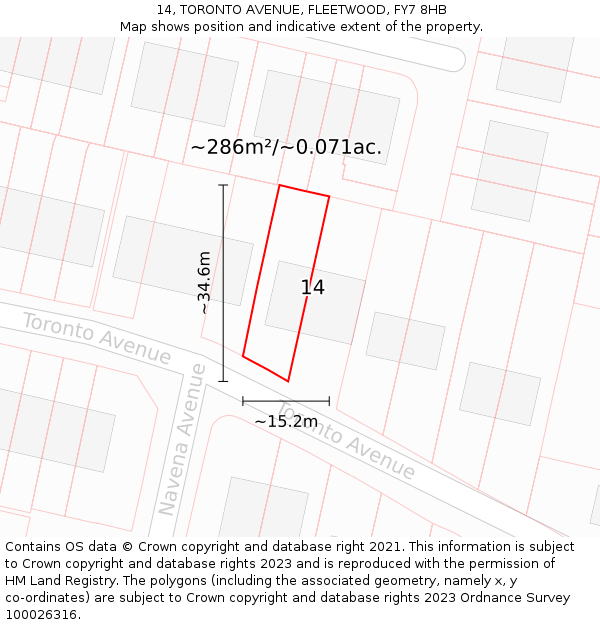 14, TORONTO AVENUE, FLEETWOOD, FY7 8HB: Plot and title map