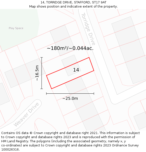 14, TORRIDGE DRIVE, STAFFORD, ST17 9AT: Plot and title map