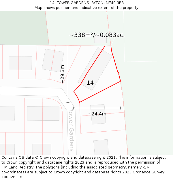 14, TOWER GARDENS, RYTON, NE40 3RR: Plot and title map