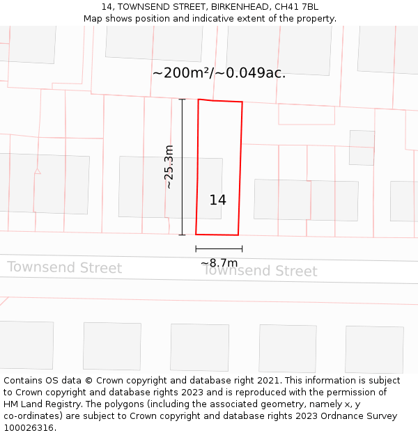 14, TOWNSEND STREET, BIRKENHEAD, CH41 7BL: Plot and title map