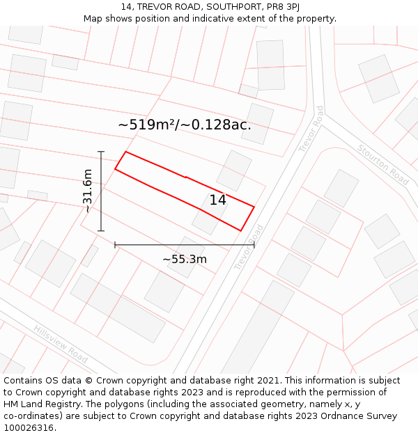 14, TREVOR ROAD, SOUTHPORT, PR8 3PJ: Plot and title map