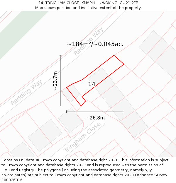 14, TRINGHAM CLOSE, KNAPHILL, WOKING, GU21 2FB: Plot and title map