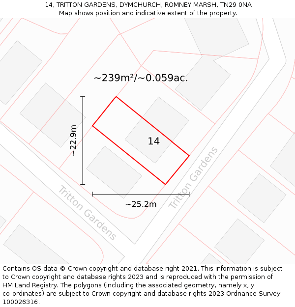 14, TRITTON GARDENS, DYMCHURCH, ROMNEY MARSH, TN29 0NA: Plot and title map