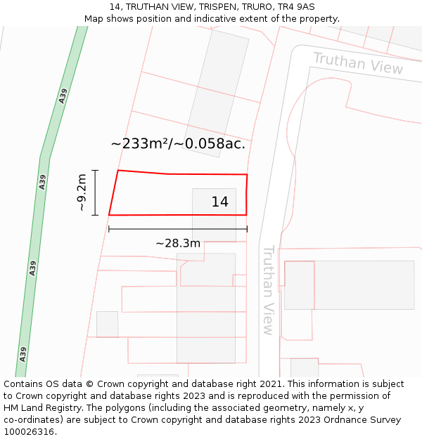 14, TRUTHAN VIEW, TRISPEN, TRURO, TR4 9AS: Plot and title map