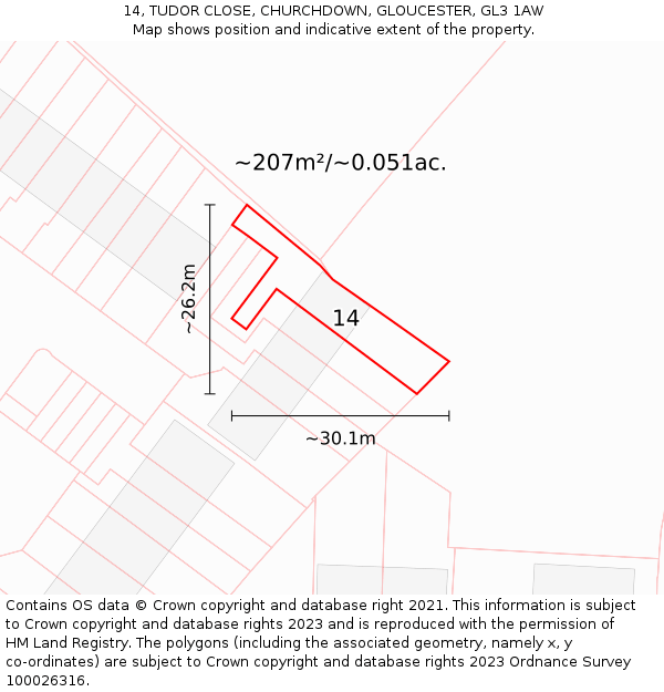 14, TUDOR CLOSE, CHURCHDOWN, GLOUCESTER, GL3 1AW: Plot and title map