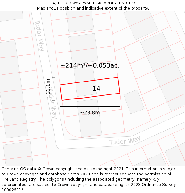14, TUDOR WAY, WALTHAM ABBEY, EN9 1PX: Plot and title map