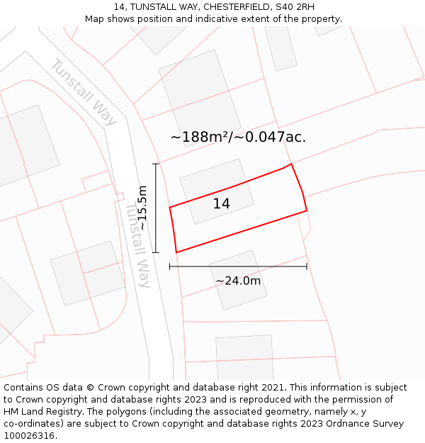 14, TUNSTALL WAY, CHESTERFIELD, S40 2RH: Plot and title map