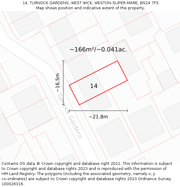 14, TURNOCK GARDENS, WEST WICK, WESTON-SUPER-MARE, BS24 7FS: Plot and title map