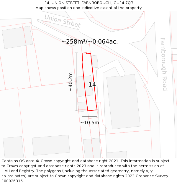 14, UNION STREET, FARNBOROUGH, GU14 7QB: Plot and title map