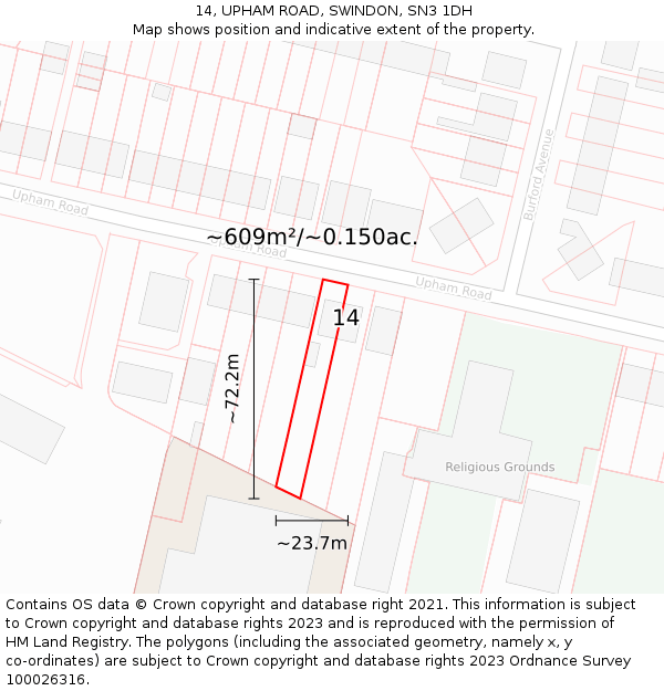 14, UPHAM ROAD, SWINDON, SN3 1DH: Plot and title map