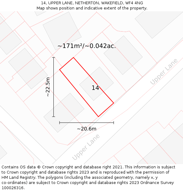 14, UPPER LANE, NETHERTON, WAKEFIELD, WF4 4NG: Plot and title map