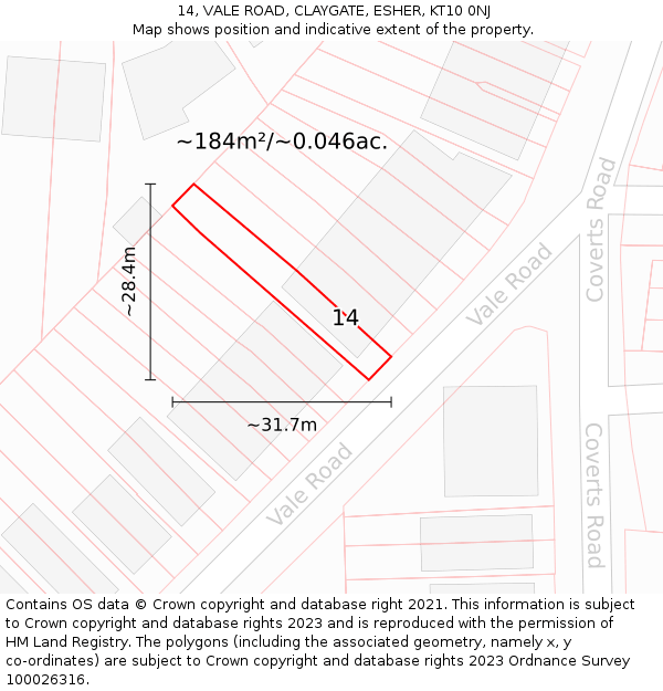 14, VALE ROAD, CLAYGATE, ESHER, KT10 0NJ: Plot and title map