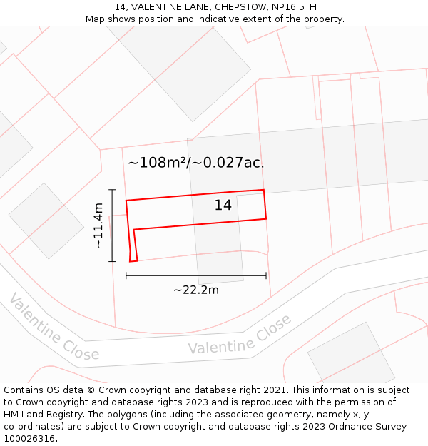 14, VALENTINE LANE, CHEPSTOW, NP16 5TH: Plot and title map