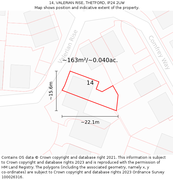 14, VALERIAN RISE, THETFORD, IP24 2UW: Plot and title map