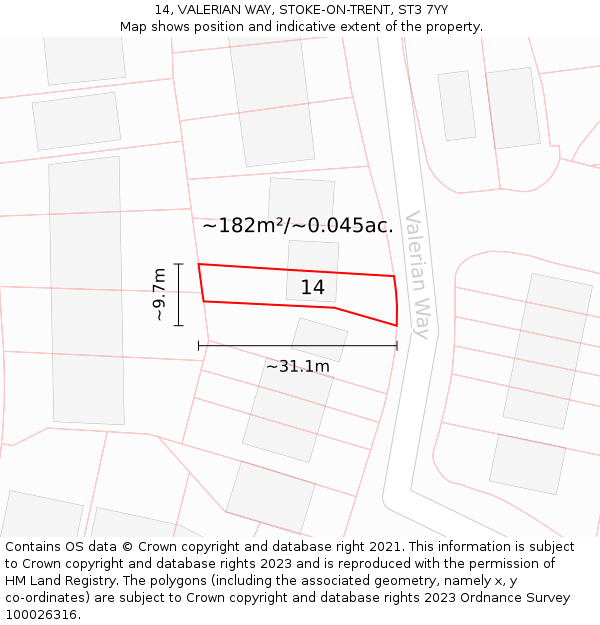 14, VALERIAN WAY, STOKE-ON-TRENT, ST3 7YY: Plot and title map