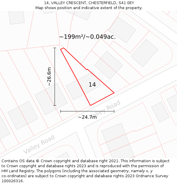 14, VALLEY CRESCENT, CHESTERFIELD, S41 0EY: Plot and title map