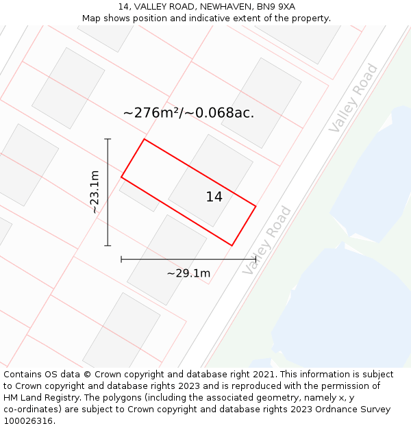 14, VALLEY ROAD, NEWHAVEN, BN9 9XA: Plot and title map