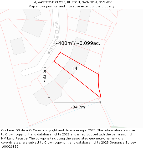 14, VASTERNE CLOSE, PURTON, SWINDON, SN5 4EY: Plot and title map