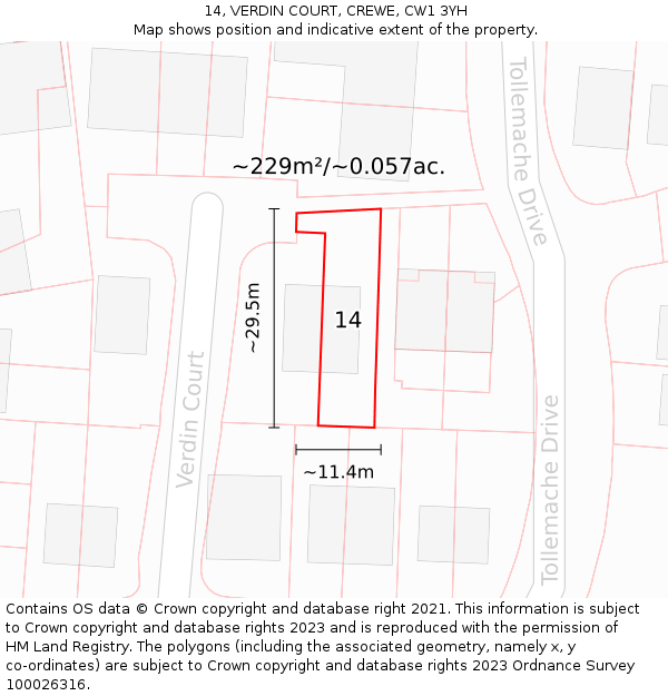 14, VERDIN COURT, CREWE, CW1 3YH: Plot and title map