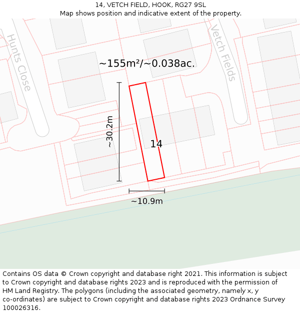 14, VETCH FIELD, HOOK, RG27 9SL: Plot and title map