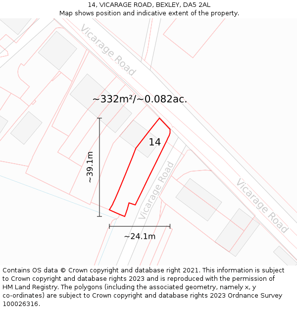 14, VICARAGE ROAD, BEXLEY, DA5 2AL: Plot and title map