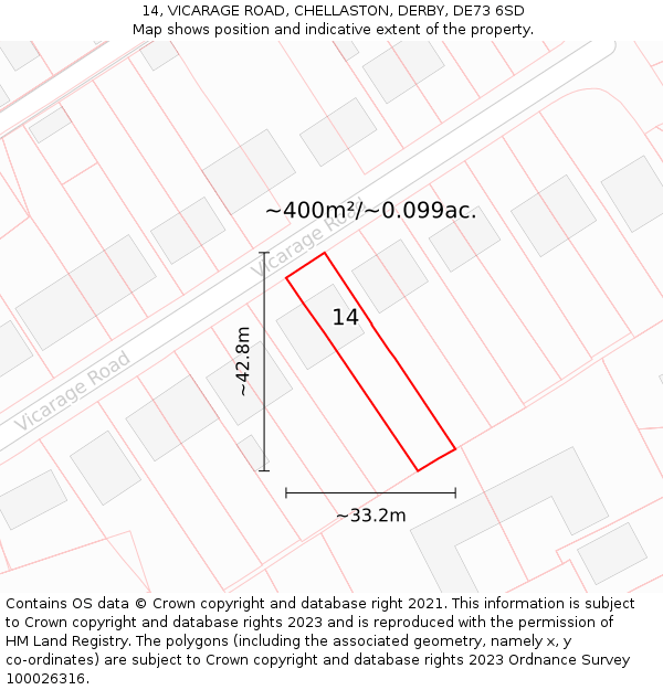 14, VICARAGE ROAD, CHELLASTON, DERBY, DE73 6SD: Plot and title map