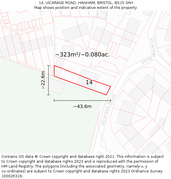 14, VICARAGE ROAD, HANHAM, BRISTOL, BS15 3AH: Plot and title map