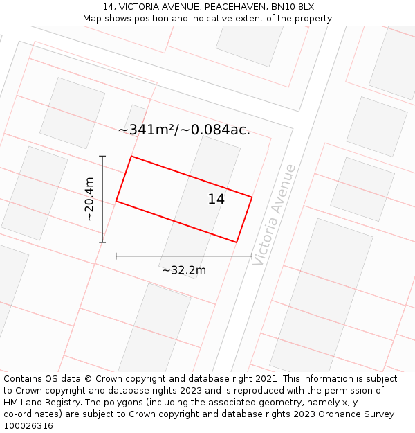 14, VICTORIA AVENUE, PEACEHAVEN, BN10 8LX: Plot and title map