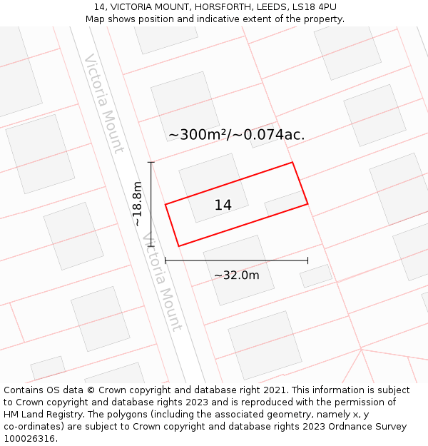 14, VICTORIA MOUNT, HORSFORTH, LEEDS, LS18 4PU: Plot and title map