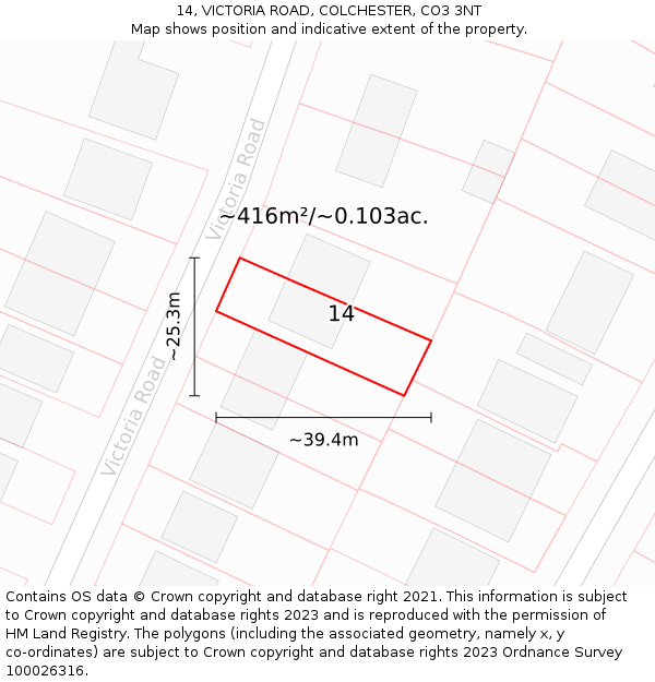 14, VICTORIA ROAD, COLCHESTER, CO3 3NT: Plot and title map