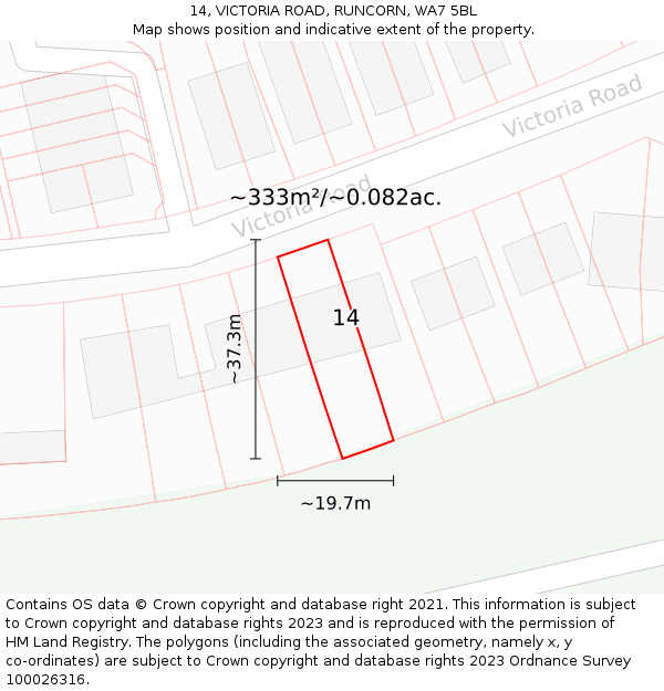 14, VICTORIA ROAD, RUNCORN, WA7 5BL: Plot and title map