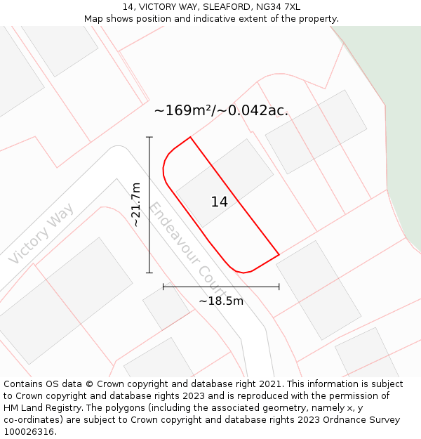 14, VICTORY WAY, SLEAFORD, NG34 7XL: Plot and title map