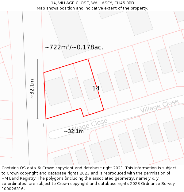 14, VILLAGE CLOSE, WALLASEY, CH45 3PB: Plot and title map