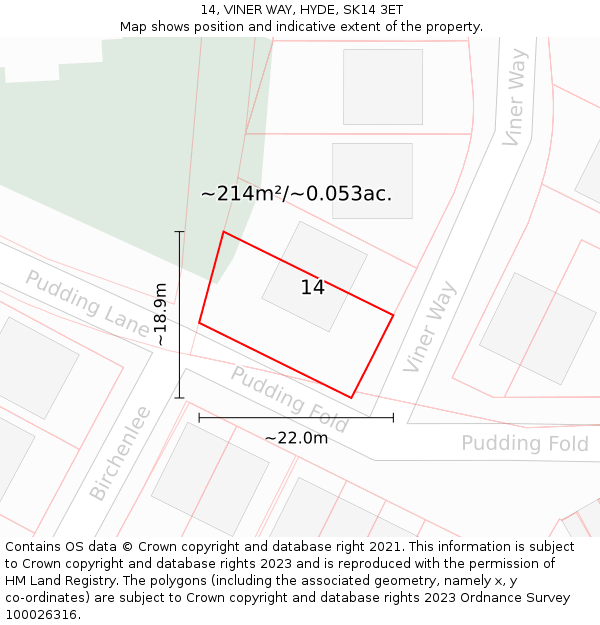 14, VINER WAY, HYDE, SK14 3ET: Plot and title map