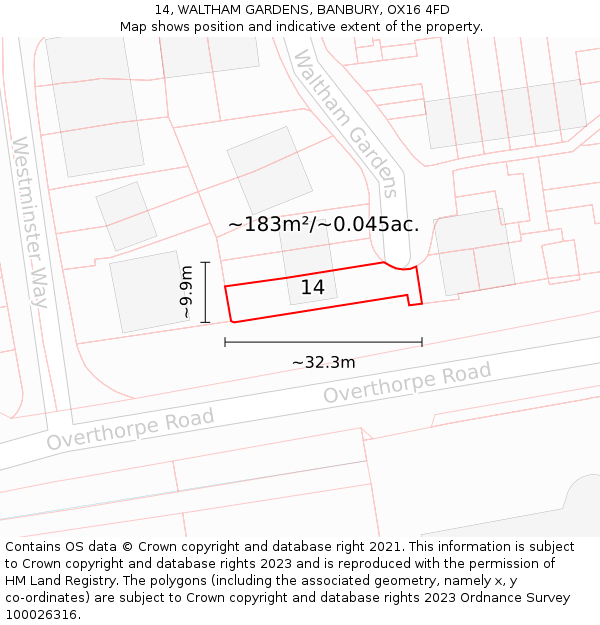 14, WALTHAM GARDENS, BANBURY, OX16 4FD: Plot and title map