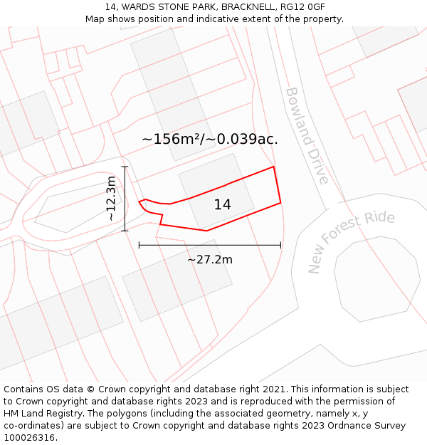 14, WARDS STONE PARK, BRACKNELL, RG12 0GF: Plot and title map