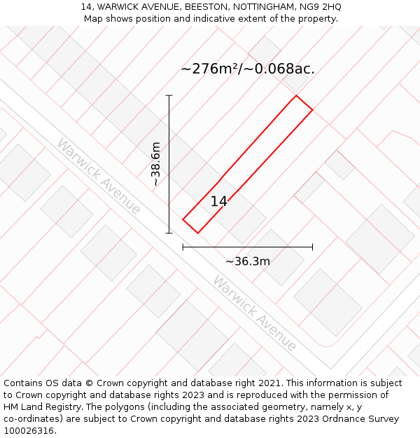 14, WARWICK AVENUE, BEESTON, NOTTINGHAM, NG9 2HQ: Plot and title map