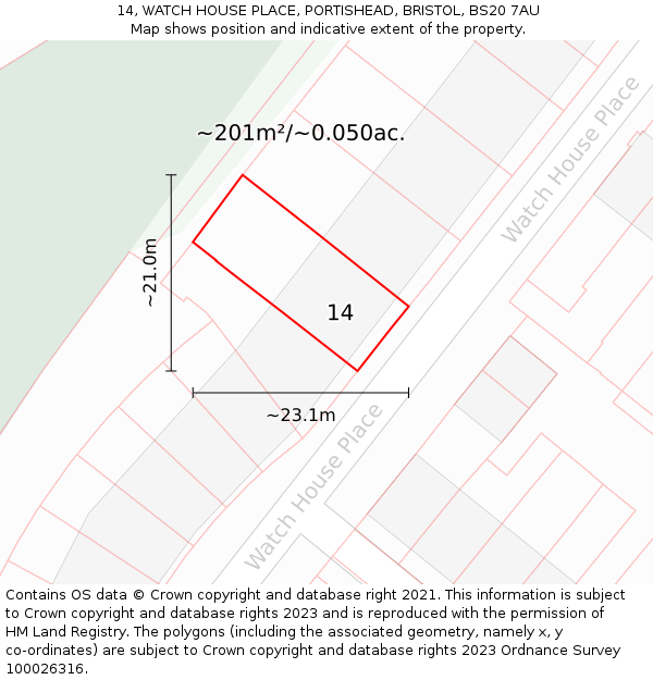 14, WATCH HOUSE PLACE, PORTISHEAD, BRISTOL, BS20 7AU: Plot and title map