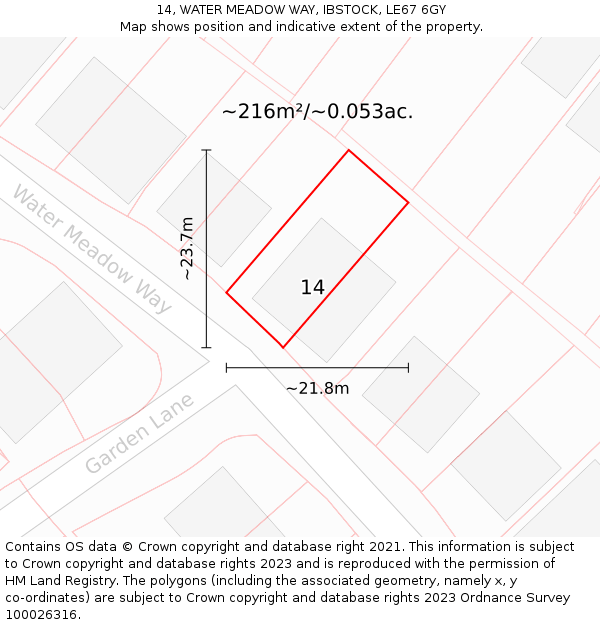 14, WATER MEADOW WAY, IBSTOCK, LE67 6GY: Plot and title map