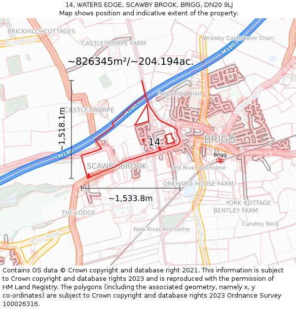 14, WATERS EDGE, SCAWBY BROOK, BRIGG, DN20 9LJ: Plot and title map