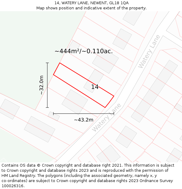 14, WATERY LANE, NEWENT, GL18 1QA: Plot and title map