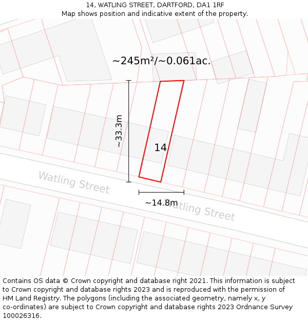 14, WATLING STREET, DARTFORD, DA1 1RF: Plot and title map