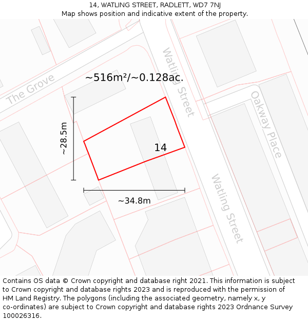 14, WATLING STREET, RADLETT, WD7 7NJ: Plot and title map