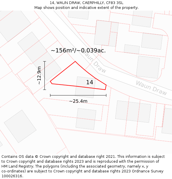 14, WAUN DRAW, CAERPHILLY, CF83 3SL: Plot and title map