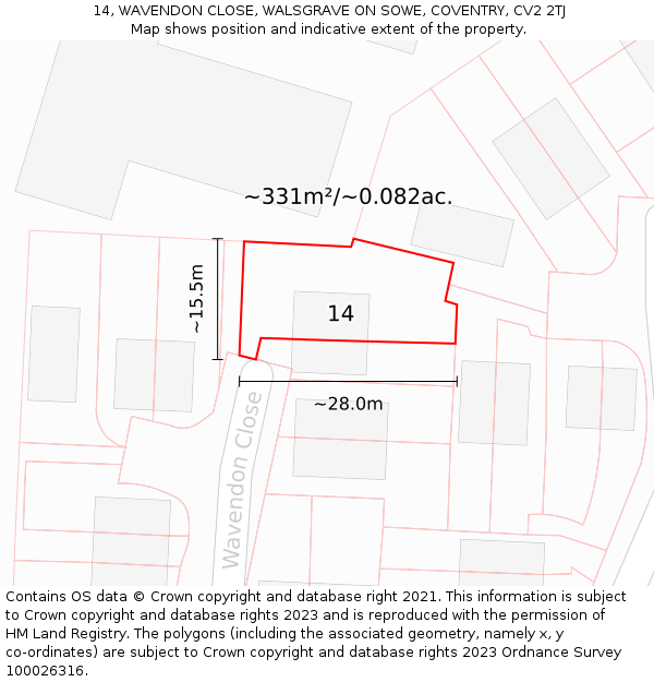 14, WAVENDON CLOSE, WALSGRAVE ON SOWE, COVENTRY, CV2 2TJ: Plot and title map